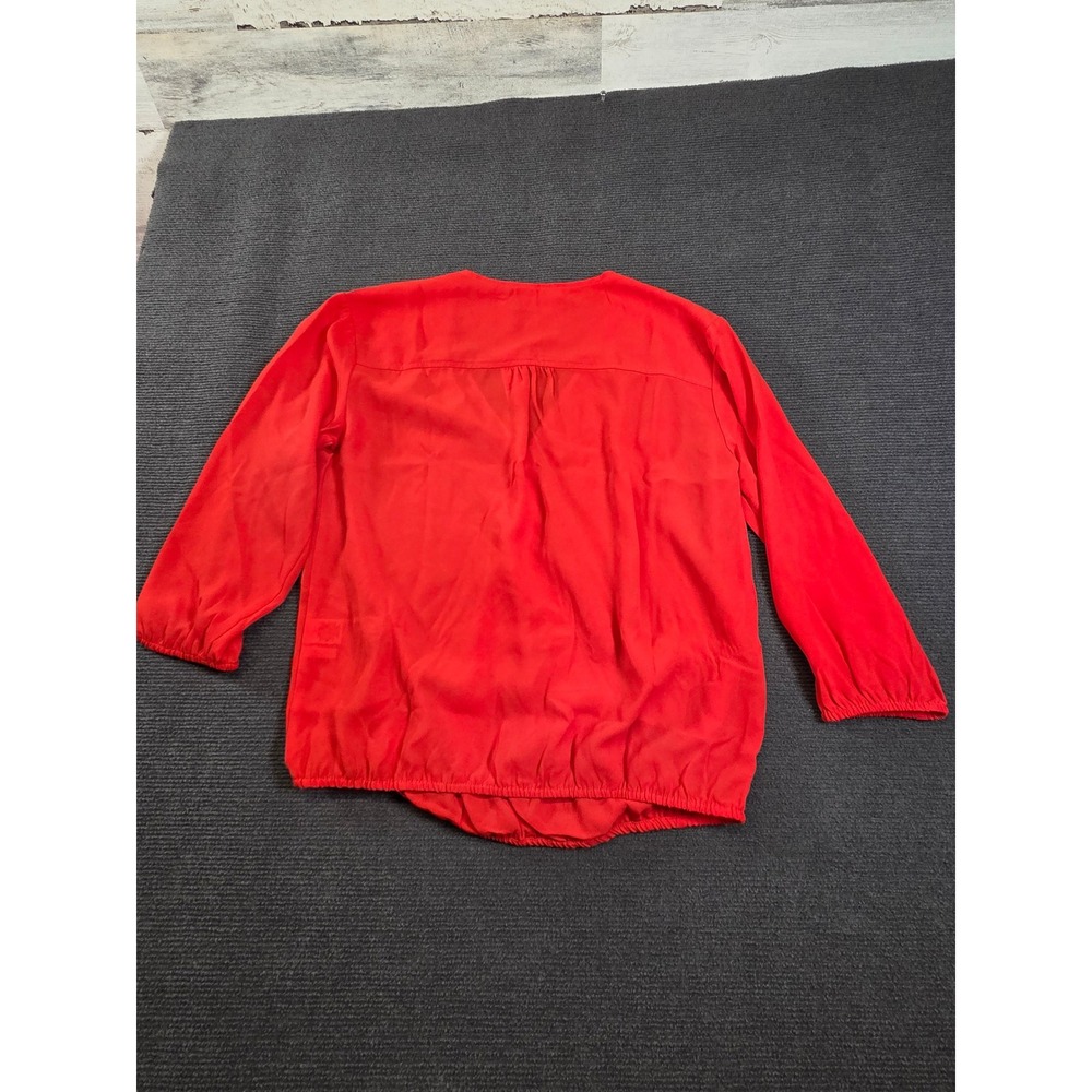New York & Company Blouse Women Medium Red Faux Wrap V-Neck 3/4 Sleeve New - Picture 2 of 9